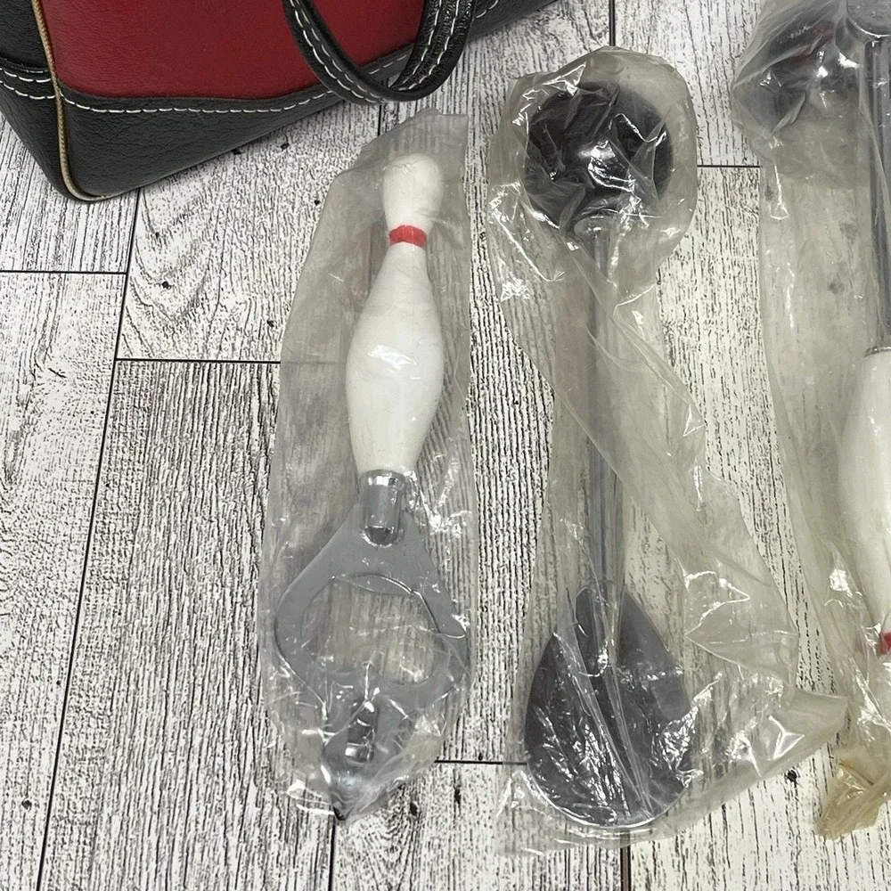 VTG Bowling 300 Bar‎ Set Cocktail Tools Pin & Ball Handles Mini Bag MCM NOS